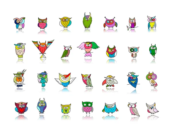 Set of funny owl collection for your design — Stock Vector