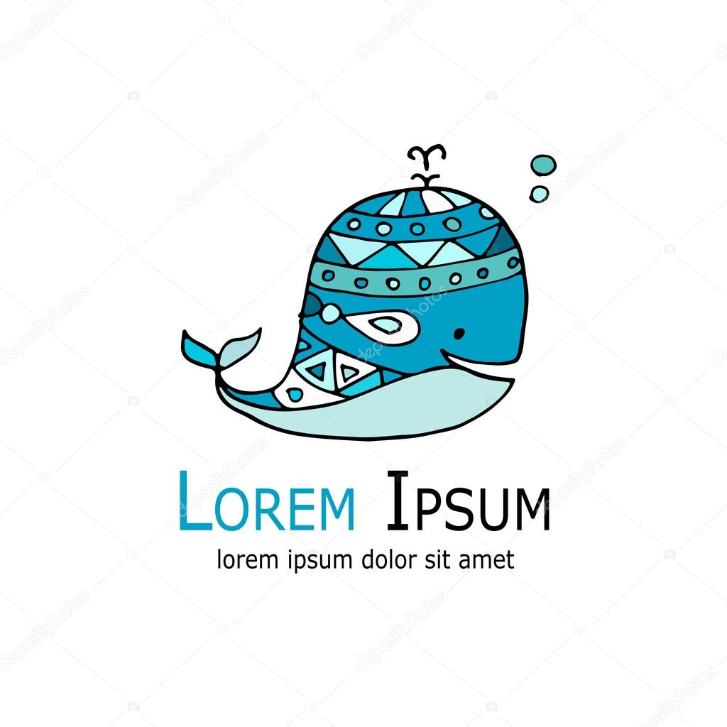 Whales logo, sketch for your design. Vector illustration