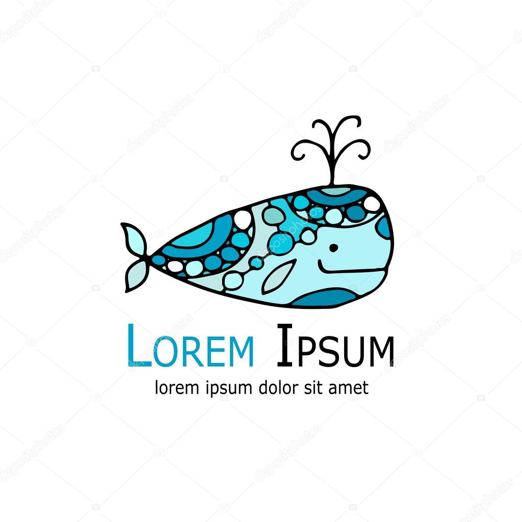 Whales logo, sketch for your design. Vector illustration