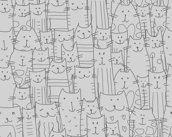 Familia de gatos divertidos, patrón sin costuras para su diseño — Archivo Imágenes Vectoriales