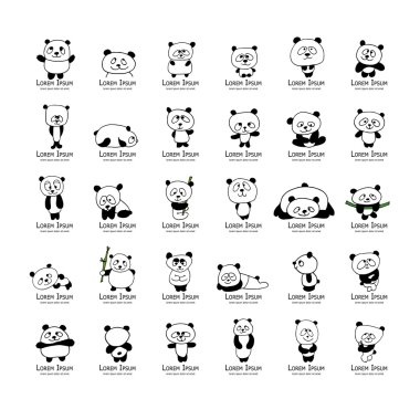 Komik pandalar koleksiyonu, tasarımınız için kroki