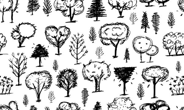 Seamless pattern with trees, sketch for your design — Stock Vector