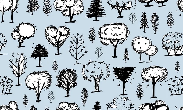 Seamless mönster med träd, skiss för din design — Stock vektor
