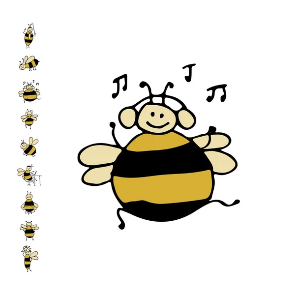 Funny dance bee, sketch for your design — Stock Vector