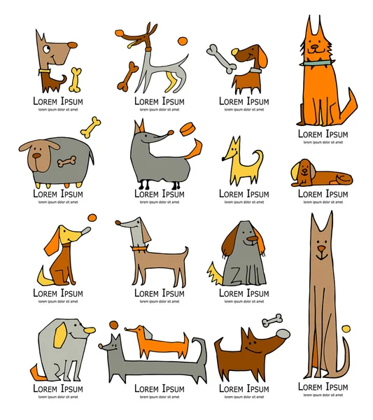 有趣的狗集合，为您设计素描 — 图库矢量图片