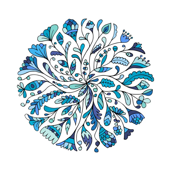 Ornement de cercle floral, croquis dessiné à la main pour votre conception — Image vectorielle