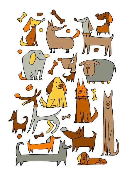 Funny dogs collection, sketch for your design — Stock Vector