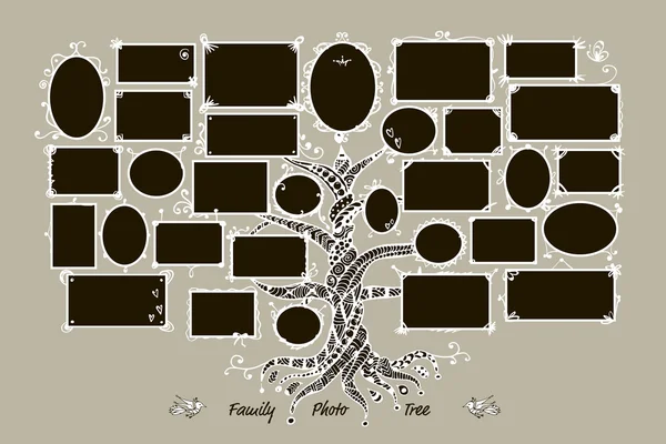 Modèle d'arbre généalogique avec cadres photo — Image vectorielle