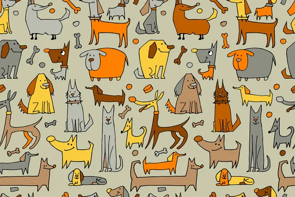 あなたの設計のためのシームレスなパターン、面白い犬コレクション — ストックベクタ
