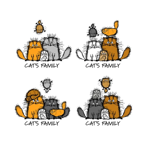 Lustige Katzenfamilie, Skizze für dein Design — Stockvektor