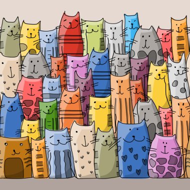 Komik kedi ailesi, dizaynınız için kusursuz desen.