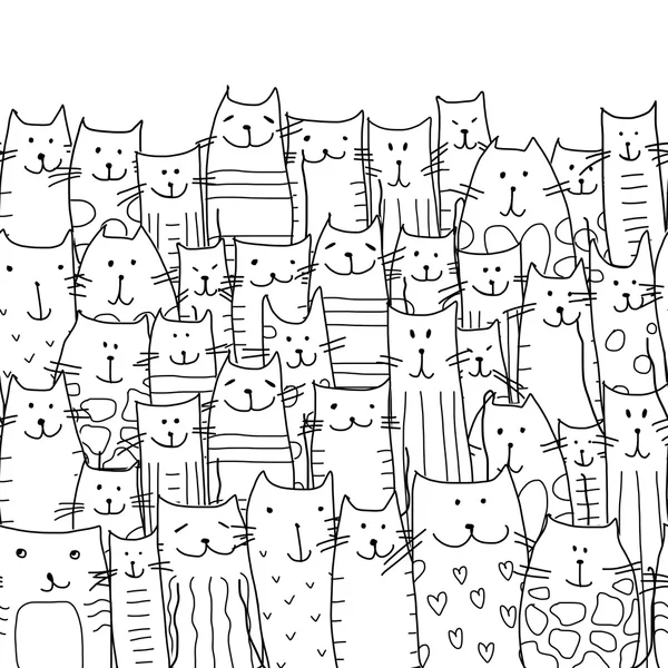 Famille de chats drôles, motif sans couture pour votre conception — Image vectorielle