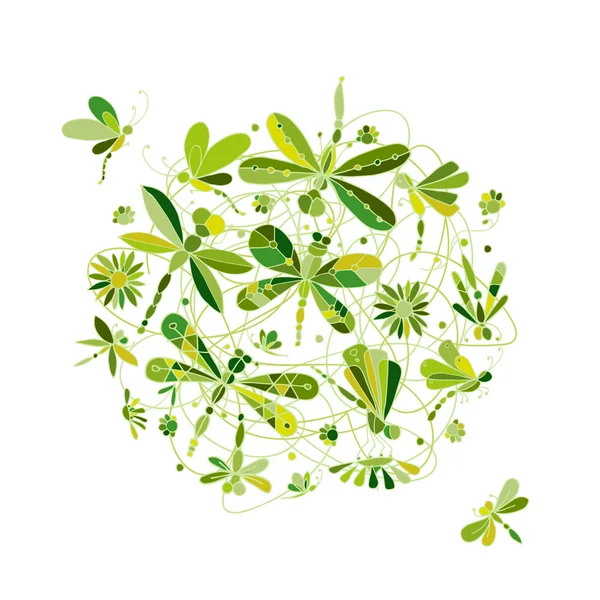 Yusufçuk yeşil koleksiyonu, tasarımınız için kroki — Stok Vektör