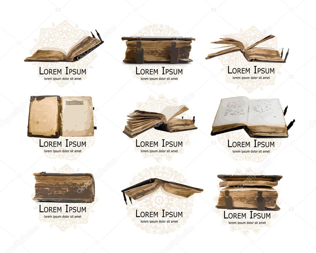Logo set with medieval old books for your design. Vector illustration