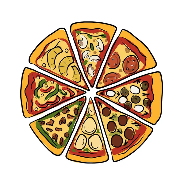 Pizza, boceto para tu diseño — Vector de stock