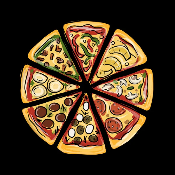 Pizza, skiss för din design — Stock vektor