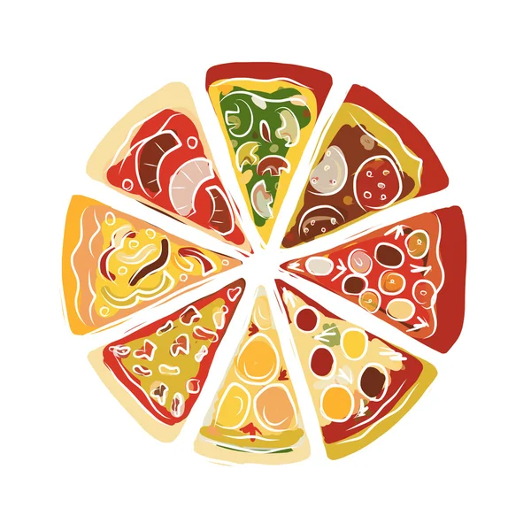 Pizza, sketsa untuk desain Anda - Stok Vektor