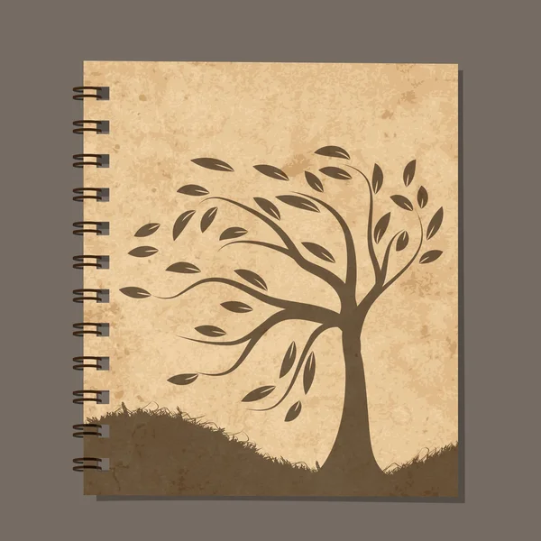 Notebook design, art tree. Old grunge paper — Stock Vector