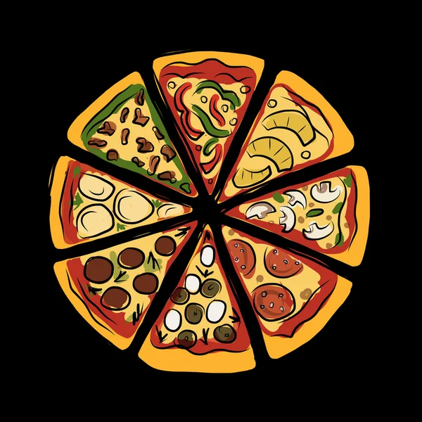 Pizza, boceto para tu diseño — Vector de stock