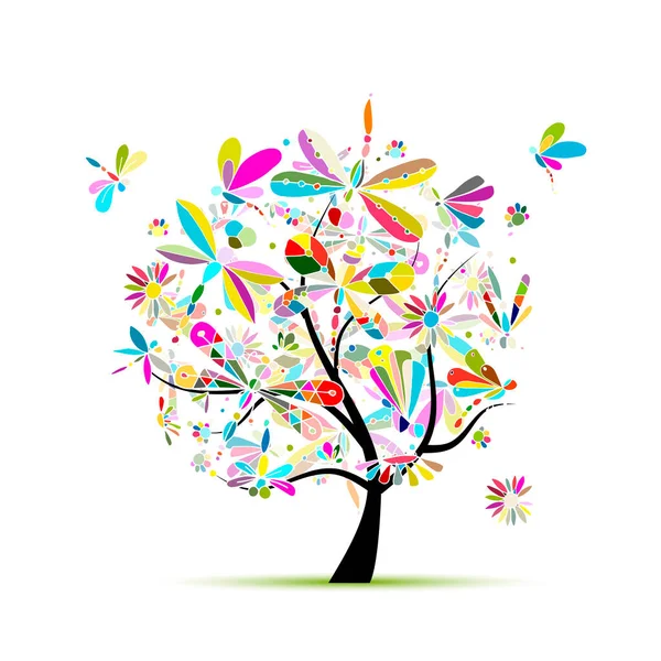 Dragonfly tree, croquis pour votre design — Image vectorielle