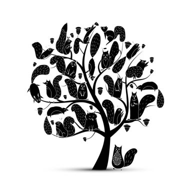 Komik sincap ailesi, tasarım için sanat ağacı.