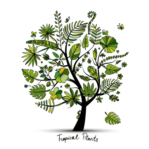Concetto di albero tropicale, schizzo per il vostro disegno — Vettoriale Stock