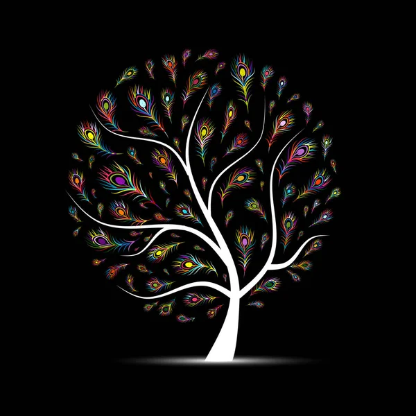 Árbol de arte con pluma de pavo real para su diseño — Vector de stock