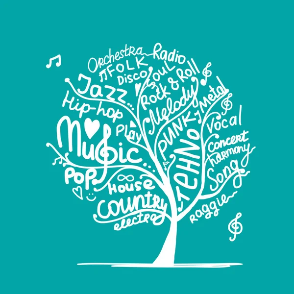 Arbre à musique, croquis pour votre design — Image vectorielle