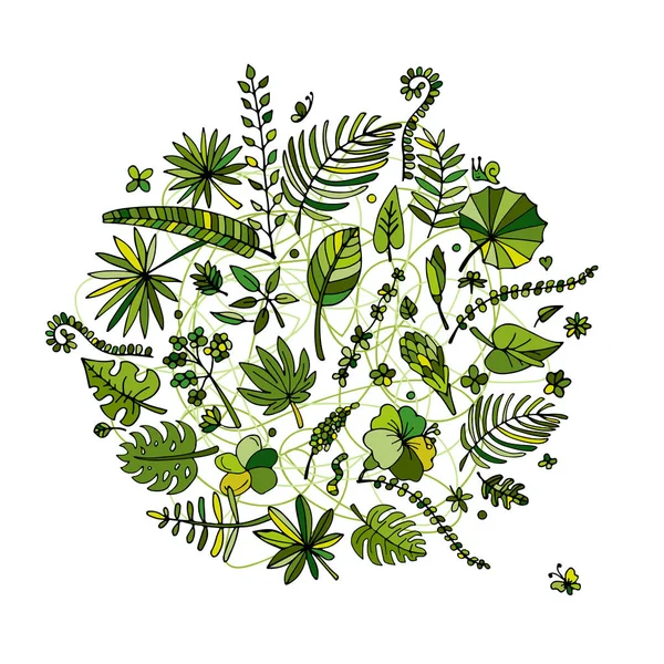 Tropiska växter ram, skiss för din design — Stock vektor