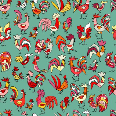 Komik horozlar, dizaynınız için kusursuz desenler.