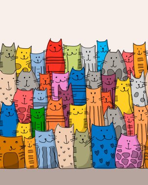 Komik kedi ailesi, dizaynınız için kusursuz desen.