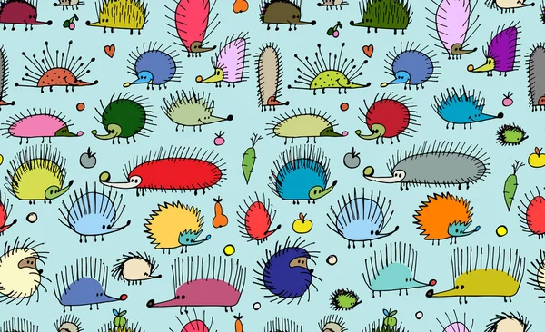 Funny hedgehogs, seamless pattern for your design — Stock Vector