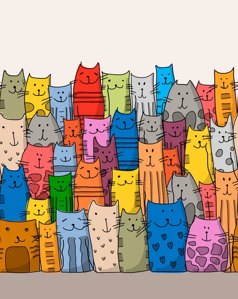 Roliga katter familj, sömlös mönster för din design — Stock vektor