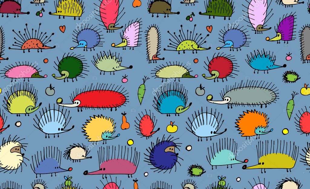 Funny hedgehogs, seamless pattern for your design. Vector illustration