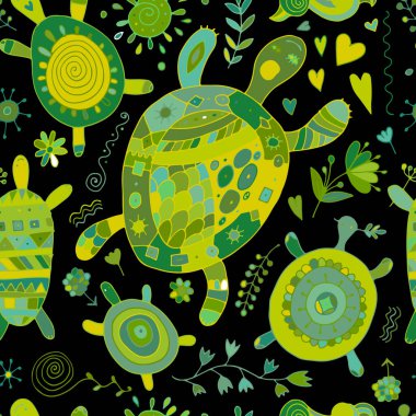 Komik aile, çocuklu kaplumbağa. Tasarımınız için kusursuz desen