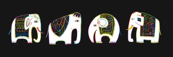 Elefantes coloridos, esboço para o seu projeto —  Vetores de Stock