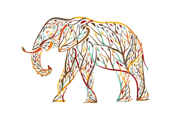 Forma de elefante hecha de hojas de árbol. Salva la tierra. Diseño vectorial — Archivo Imágenes Vectoriales
