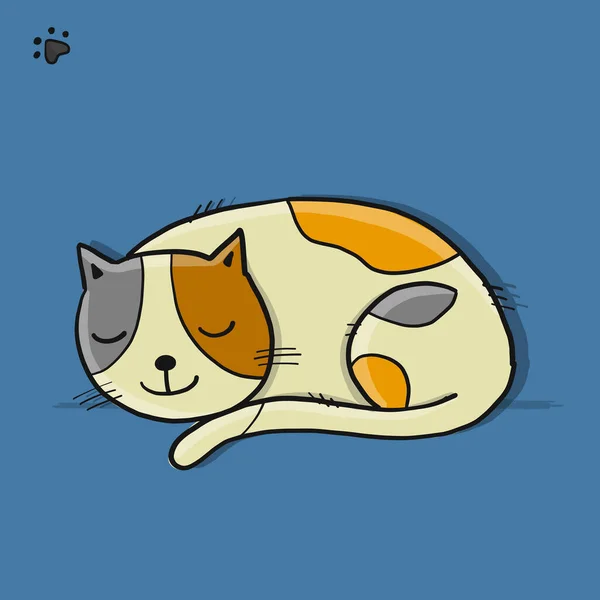 Spací kočka charakter, skica pro váš design — Stockový vektor