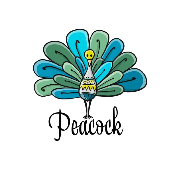 Peacock character, sketch for your design — Stock Vector