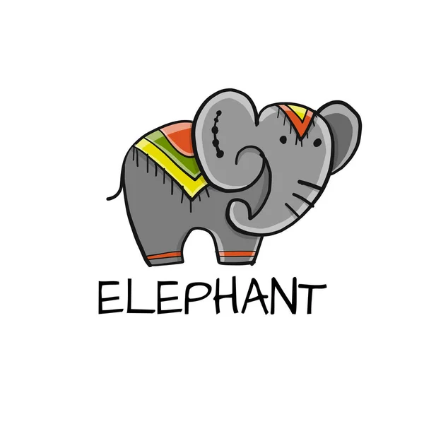 Elefante carácter, boceto para su diseño — Vector de stock