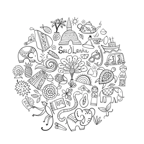 スリランカ旅行、アートの背景。あなたのデザインのための部族要素 — ストックベクタ