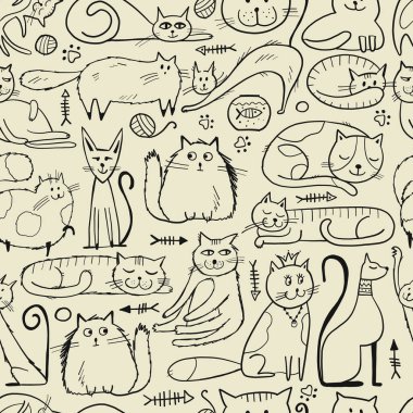 Dünya Kediler Günü. Dizaynınız için kedi karakterli kusursuz desen