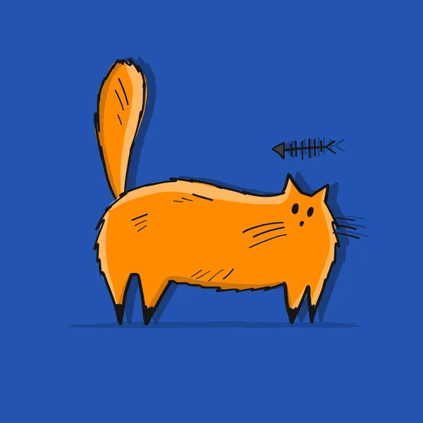 Personaje divertido gato jengibre, boceto para su diseño — Vector de stock