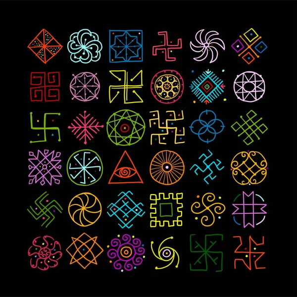 Geometria sagrada, conjunto de símbolos. Alquimia, religião, filosofia, espiritualidade. Desenho desenhado à mão para o seu design — Vetor de Stock