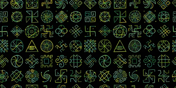 Heilige geometrie achtergrond, naadloos patroon. Alchemie, religie, filosofie, spiritualiteit. Handgetekende schets voor uw ontwerp — Stockvector