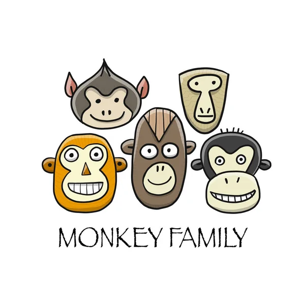 Funny monkey family. Sketch for your design. Childish style — Stock Vector