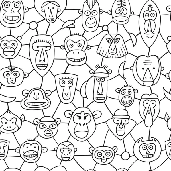 Scimmia divertente, famiglia numerosa. Schizzo per il vostro disegno. Stile infantile — Vettoriale Stock