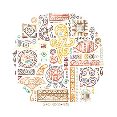 Tasarımınız için el yapımı etnik bir süs. Polinezya tarzı