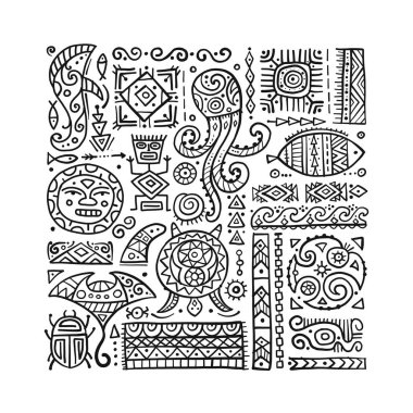 Tasarımınız için el yapımı etnik bir süs. Polinezya tarzı