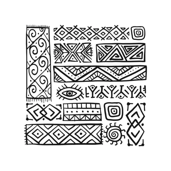 Decoración étnica mexicana. Fondo hecho a mano para su diseño. Tatuajes tribales elementos — Vector de stock